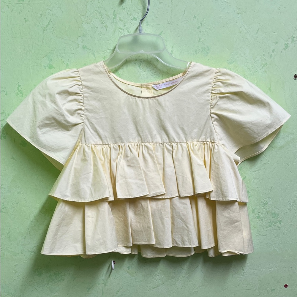 Zara Butter Yellow Ruffle Cropped Shirt Top